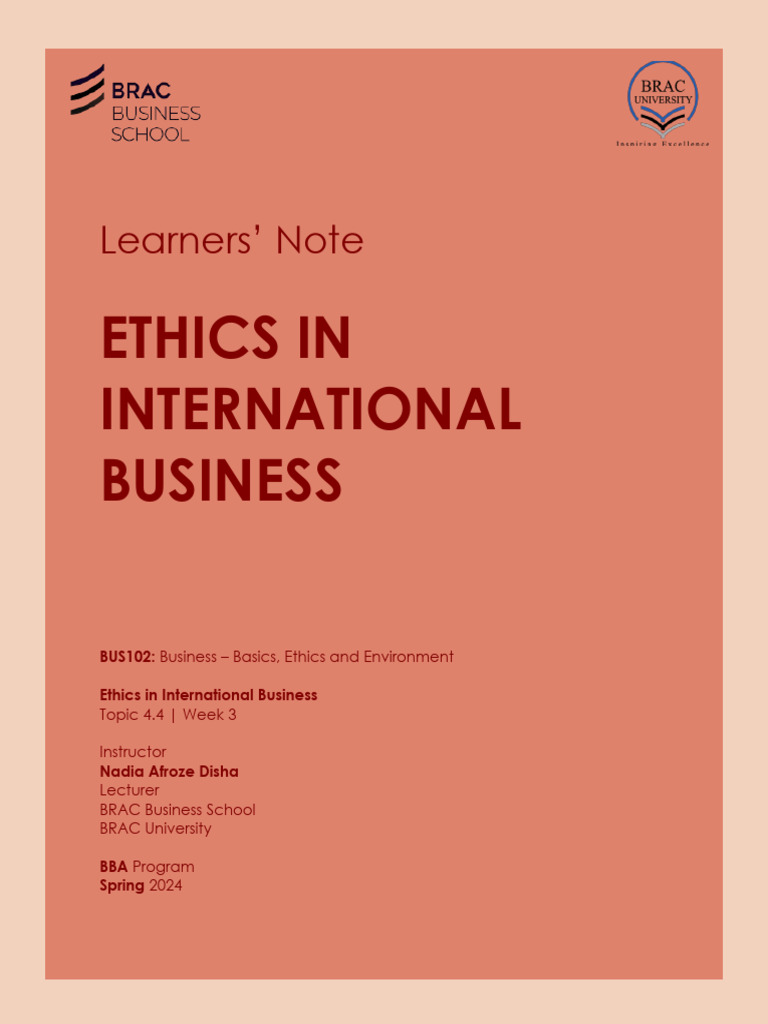 BUS102 BBA Spring 24 Ethics in International Business Note | PDF ...