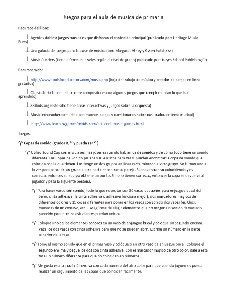 Juegos De Música Para Niños Pdf Bailes Ritmo