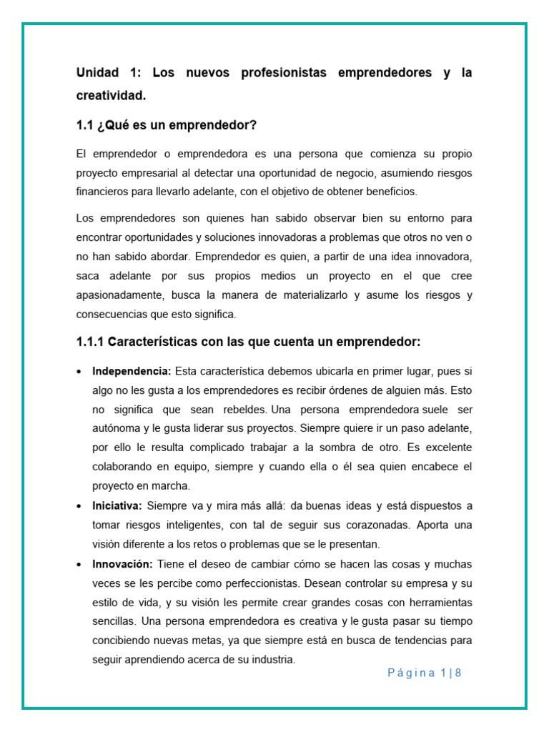 Tarea 1 Emprendedores | PDF | Iniciativa empresarial | Creatividad