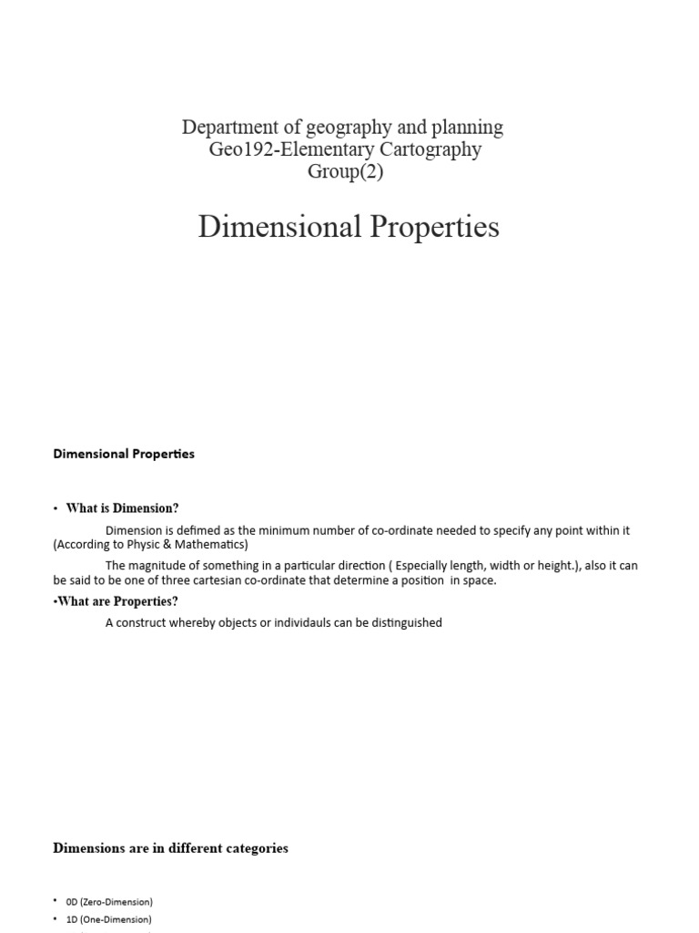 Dimensional Properties: Department of Geography and Planning Geo192 ...