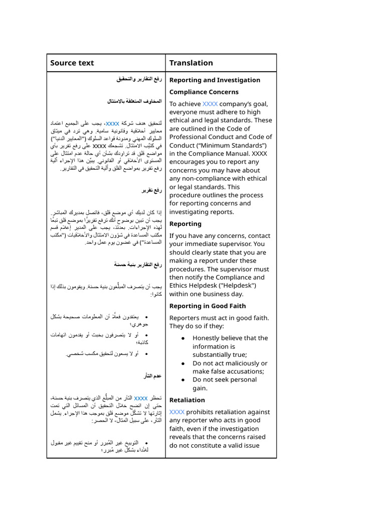 English To Arabic Translation | PDF