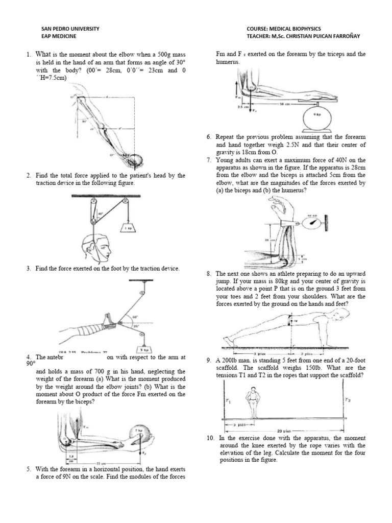 Medical Biophysics Problem Set | PDF | Weight | Elbow