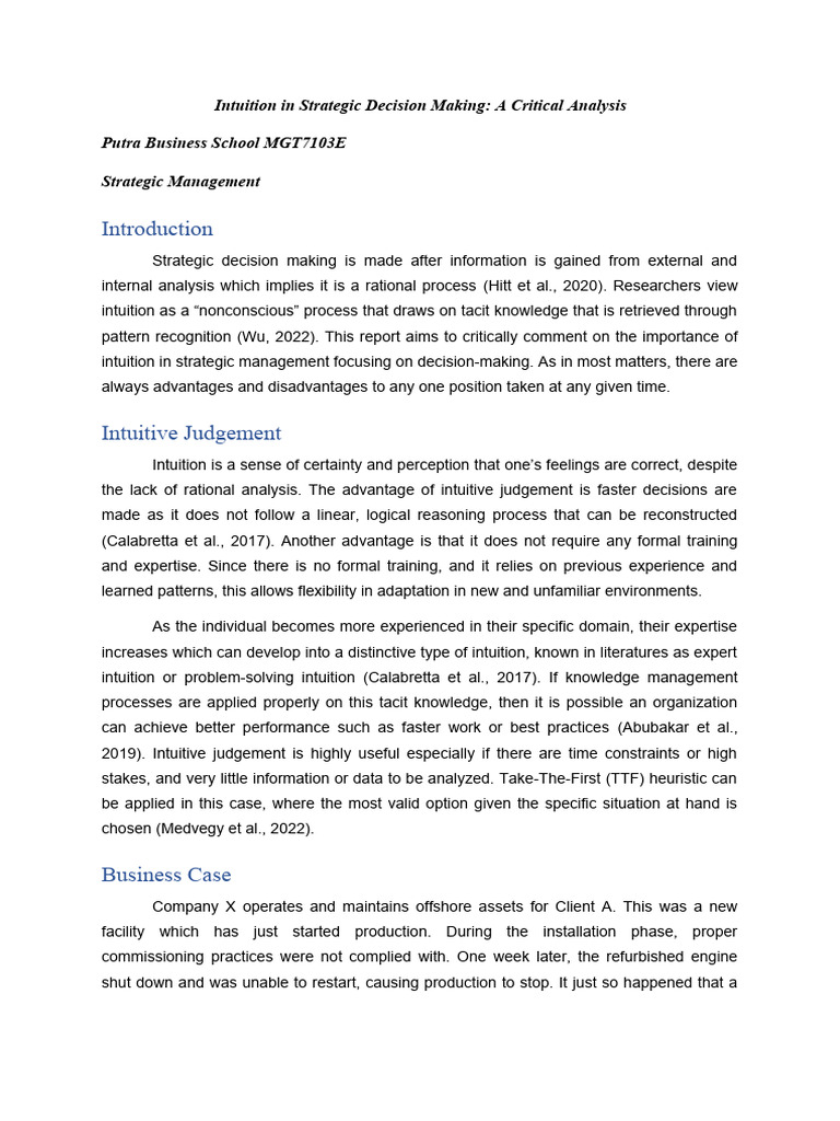 MGT7103E - Intuition in Decision Making - Strategic Management - MBA ...