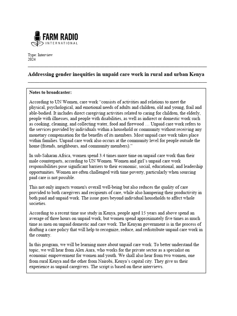 Gender Inequities in Kenya's Unpaid Care Work | PDF | Caregiver | Child ...
