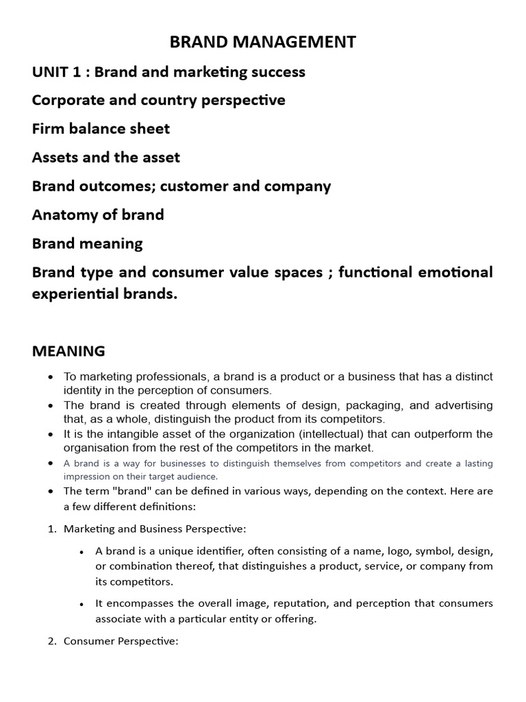 Brand Management A Self Comprehensive Note | PDF | Brand | Product ...