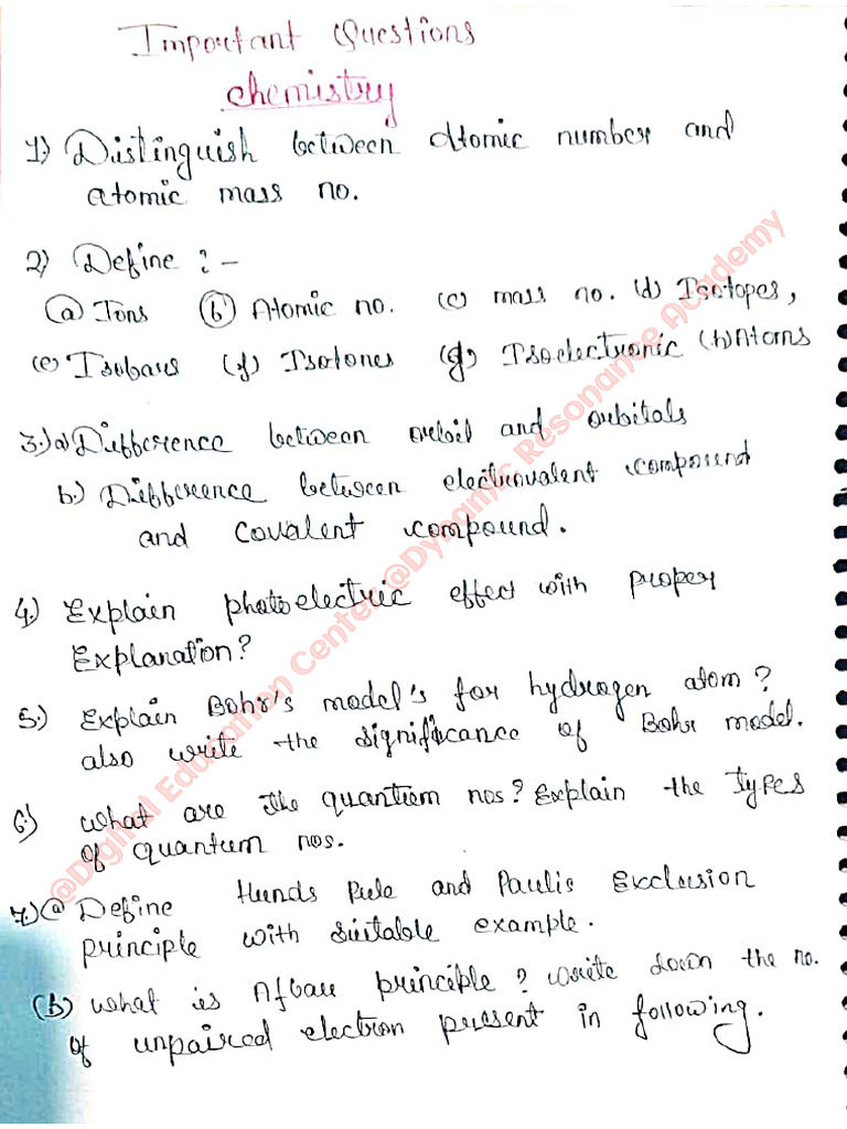1st sem chemistry important questions act new syllabus pdf