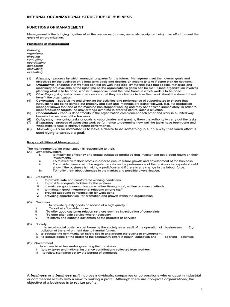 POB UNIT 2 Internal Organizational Structure of Business | PDF