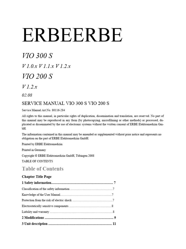 ERBE VIO 200S Service Manual | PDF | Power Supply | Electromagnetism