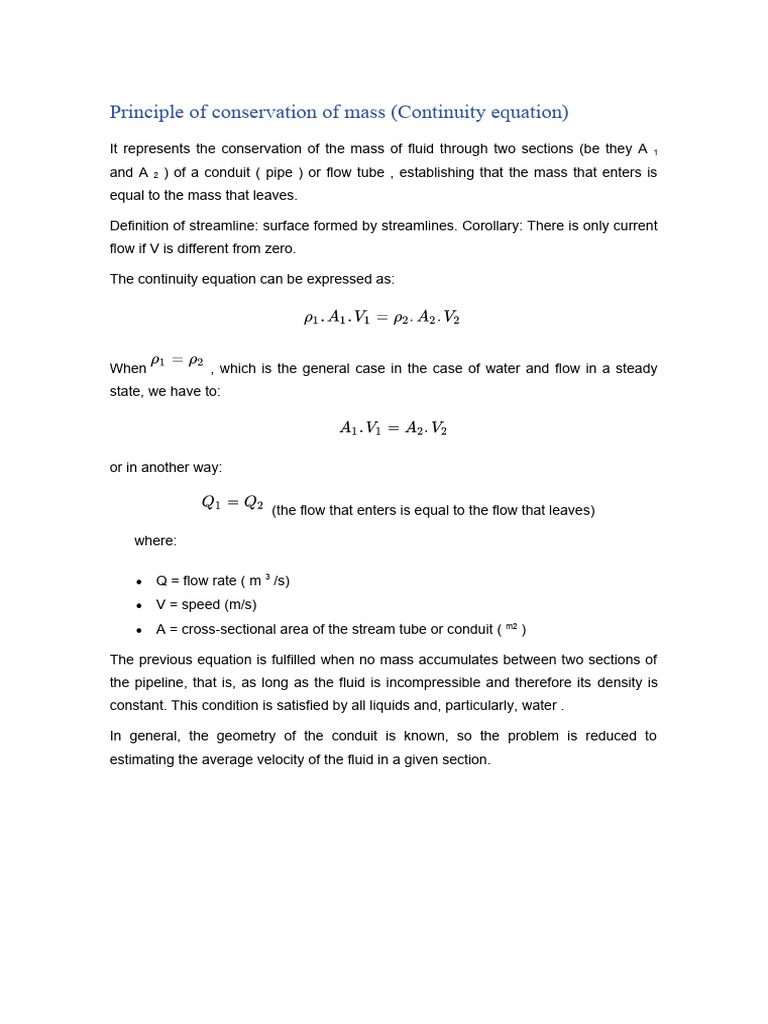 Conservation of Mass in Fluid Dynamics | PDF | Second Law Of ...