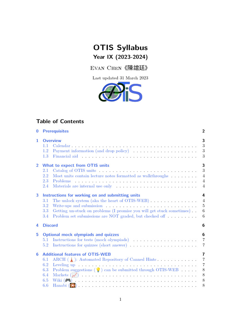 OTIS Syllabus Overview 2023-2024 | PDF | Function (Mathematics) | Logarithm