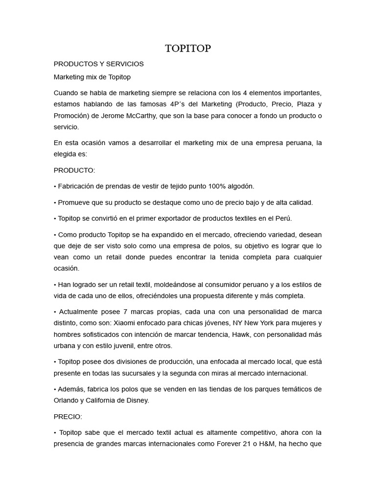 Marketing Mix de Topitop y Xiaomi | PDF | Marketing | Producto (Negocio)