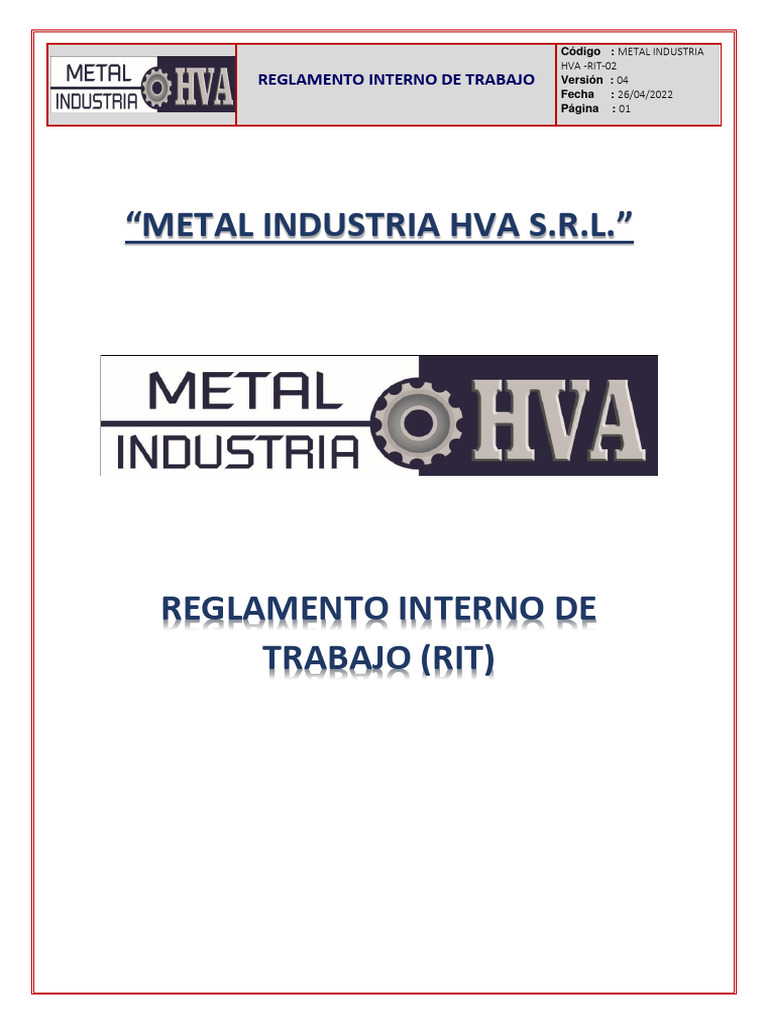 Reglamento Interno de Trabajo HVA S.R.L. | PDF | Derecho laboral ...