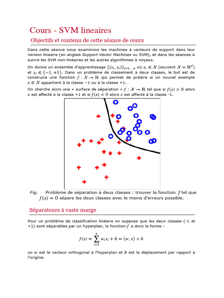Cours sur les SVM linéaires RCP209 | PDF | Machine à vecteurs de ...