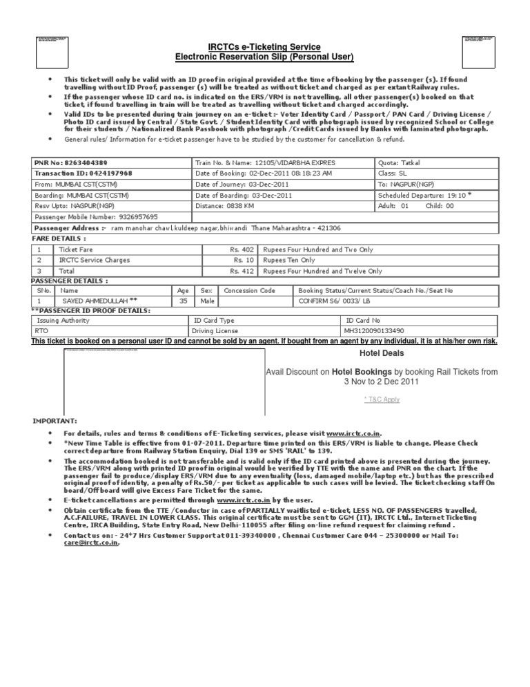 IRCTC e-Ticketing Guidelines and Offers | PDF | Identity Document ...