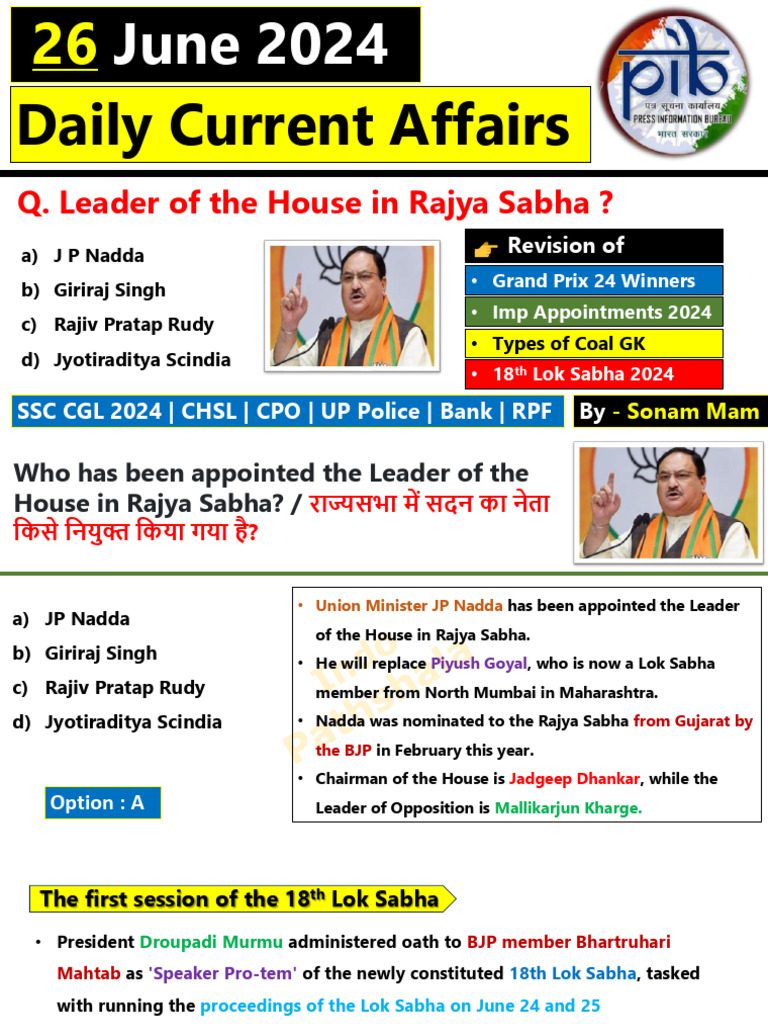 Daily Current Affairs - June 26, 2024 | PDF | Coal | Formula One