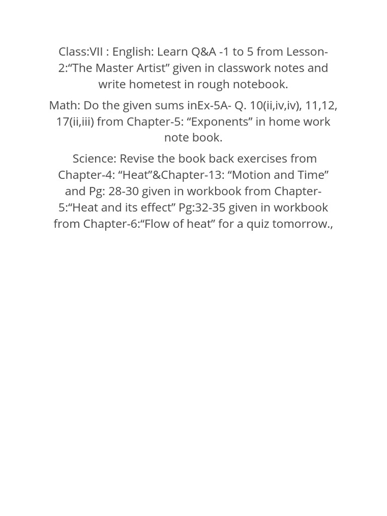 Class VII Homework: English, Math, Science | PDF | Teaching Methods ...