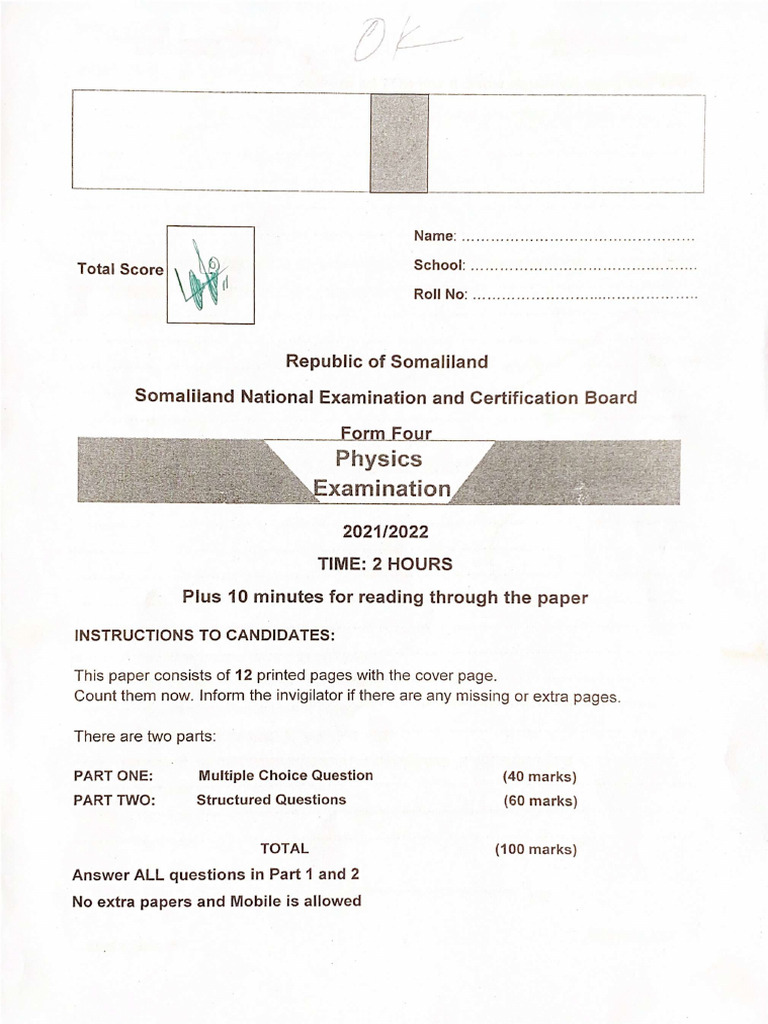 Physics Exam 2022 | PDF