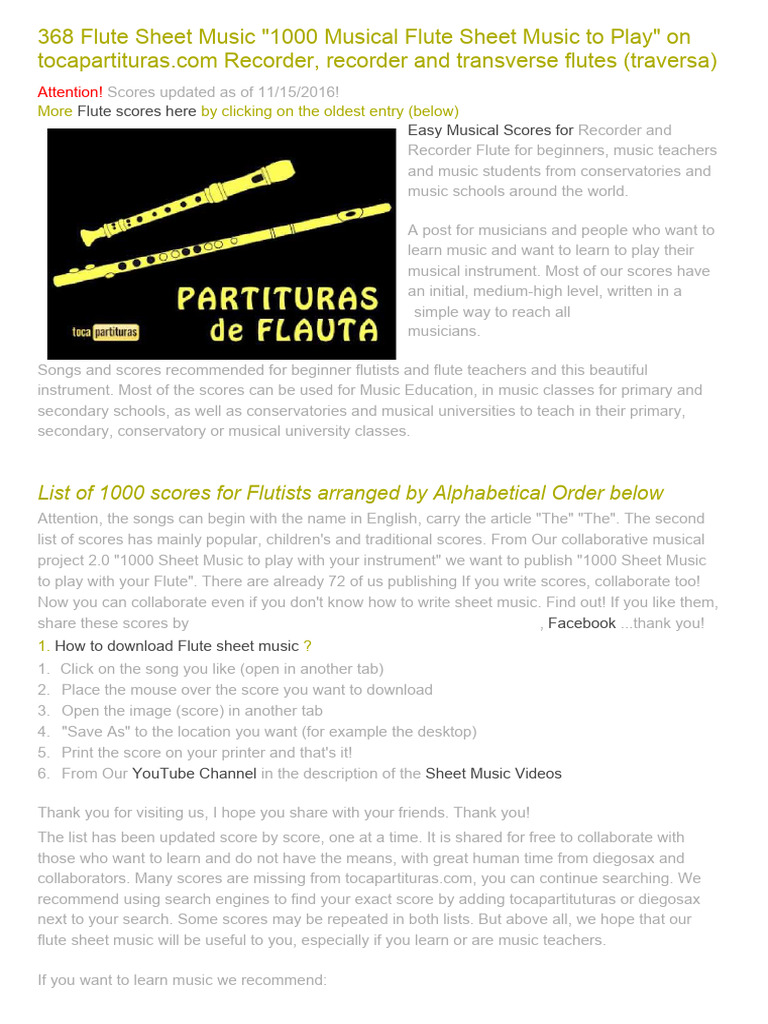 1000 Flute Sheet Music Collection | PDF | Flute