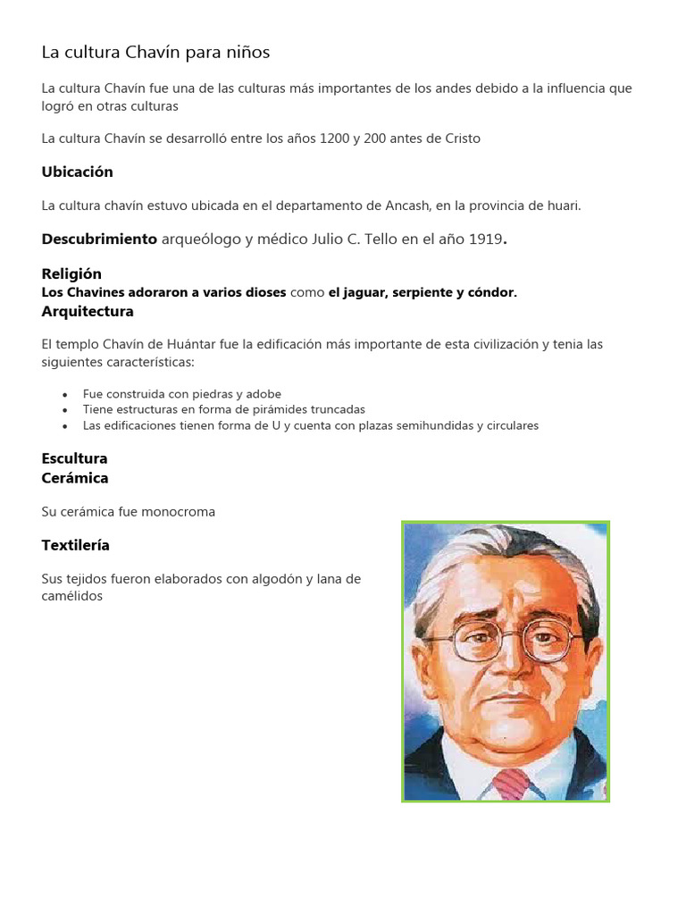 La Cultura Chavín para Niños | PDF | Ciencias sociales | Historia