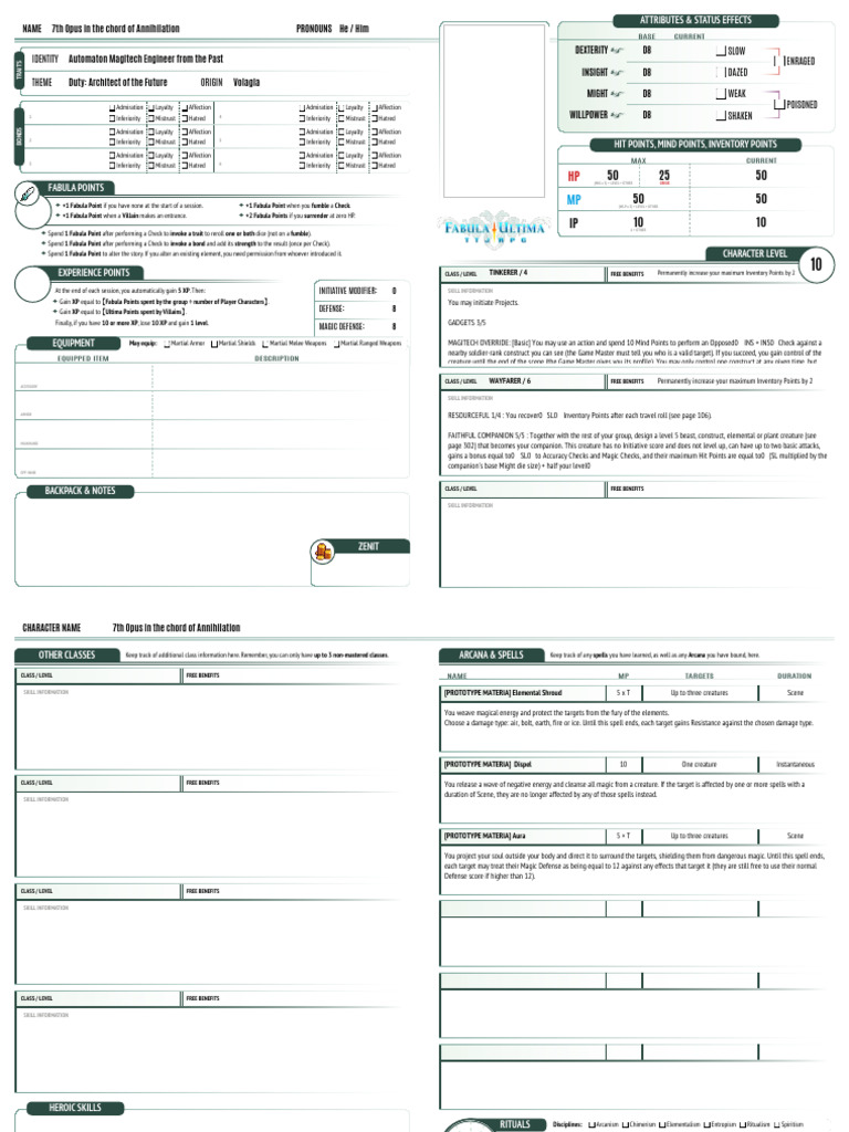 Character Sheet for Magitech Engineer | PDF | Role Playing Games