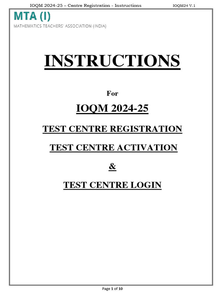 Instructions For Center Registration IOQM 2024 | PDF | Login | Computing