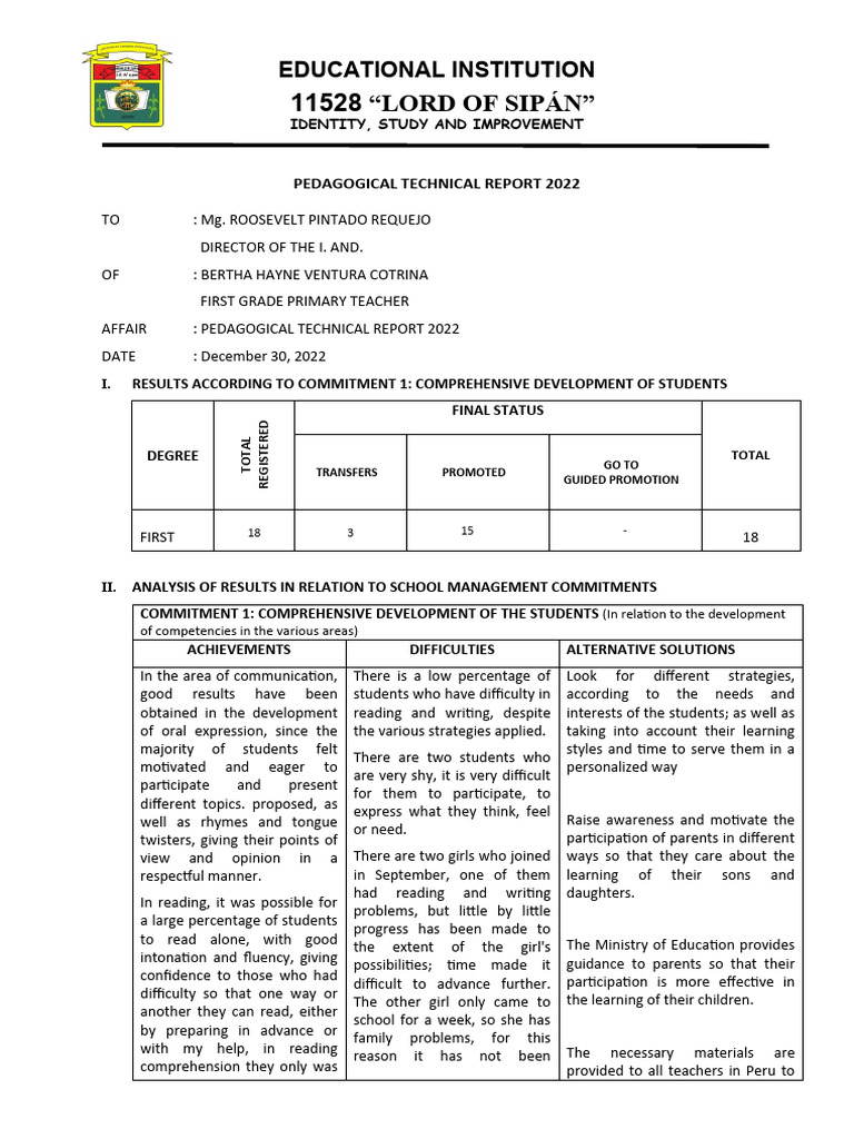 2022 Pedagogical Report on Student Development | PDF | Reading ...
