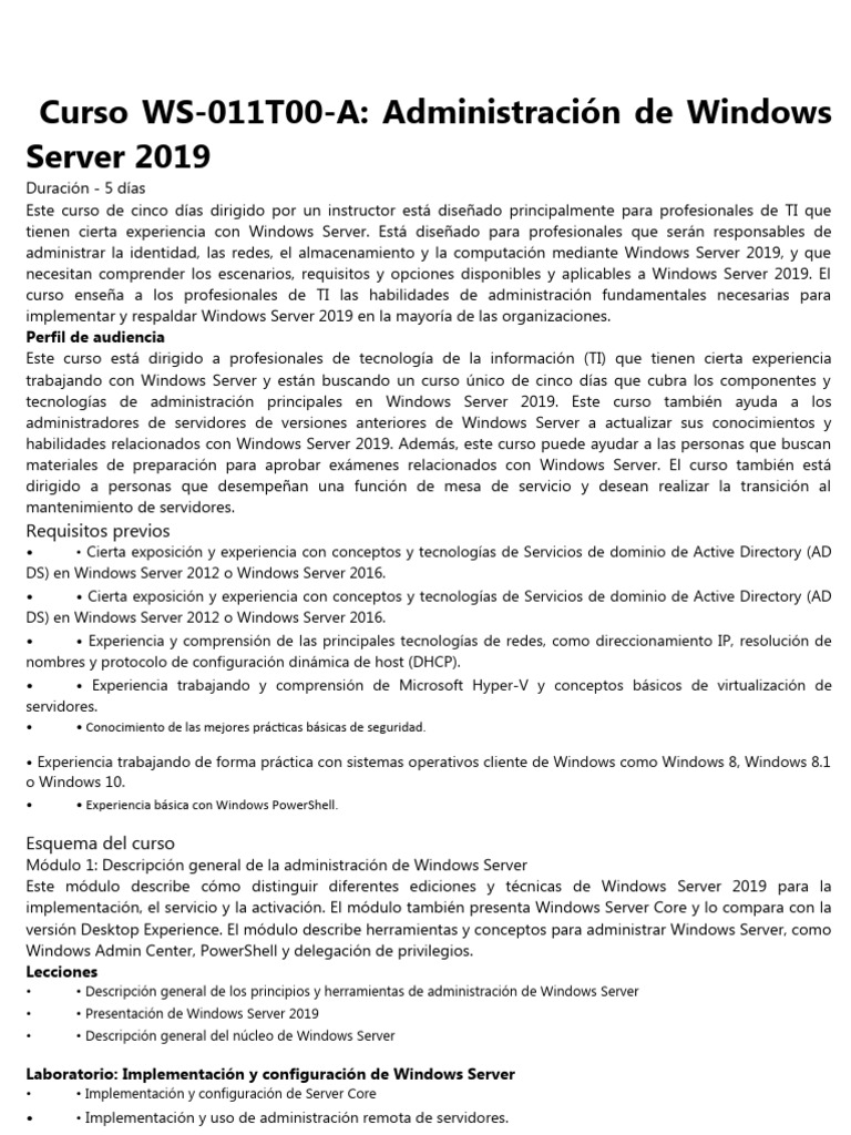 Curso de Administración Windows Server 2019 | PDF | Hyper V ...
