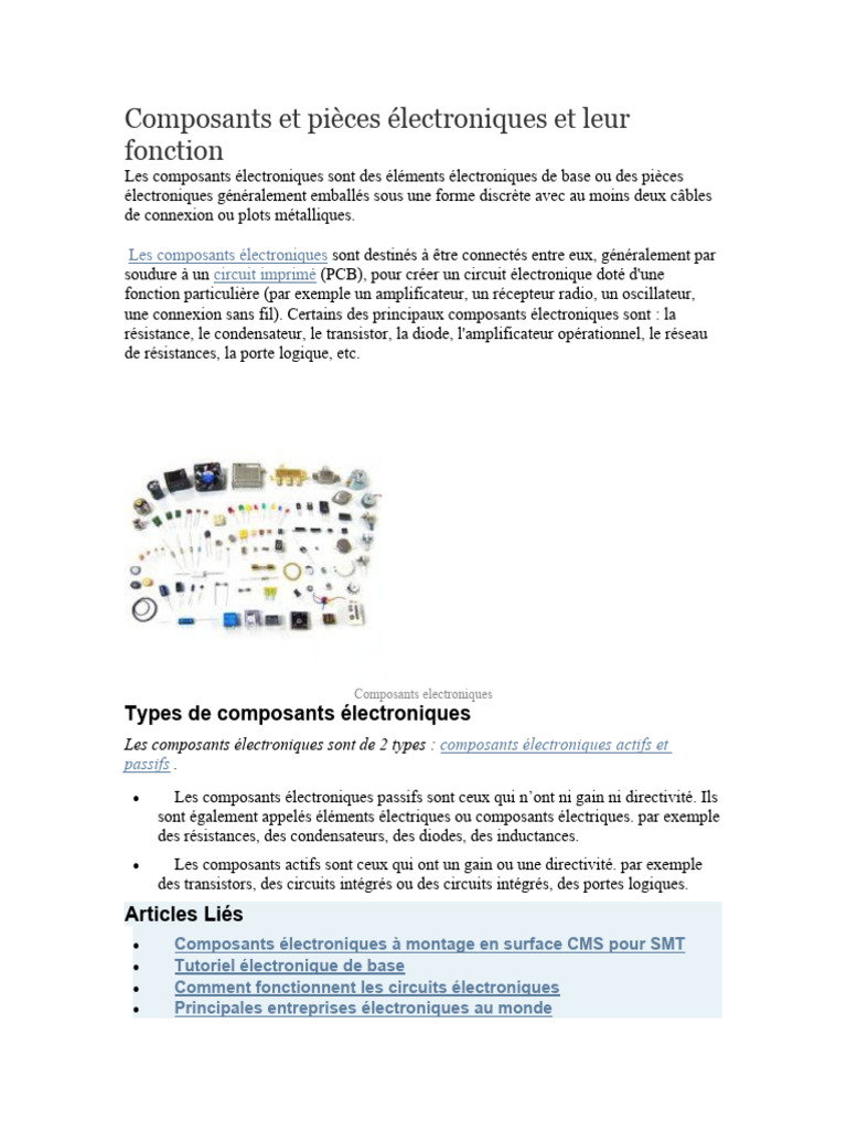 Composants électroniques et leurs fonctions | PDF | Électronique ...