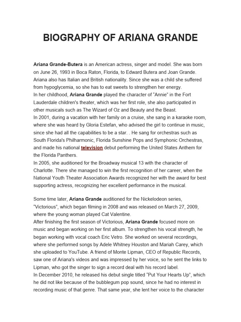 Ariana Grande Biography | PDF | Sound Recording | Pop Songs