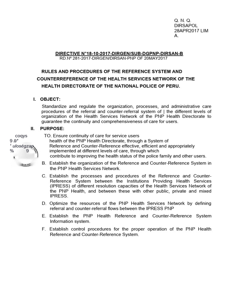 PNP Health Referral System Directive | PDF | Medical Diagnosis | Health ...