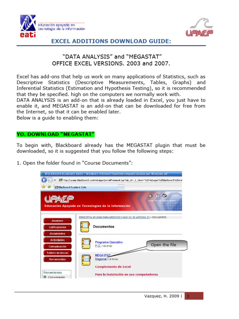 Megastat Installation Guide for Excel | PDF | Microsoft Excel | Statistics