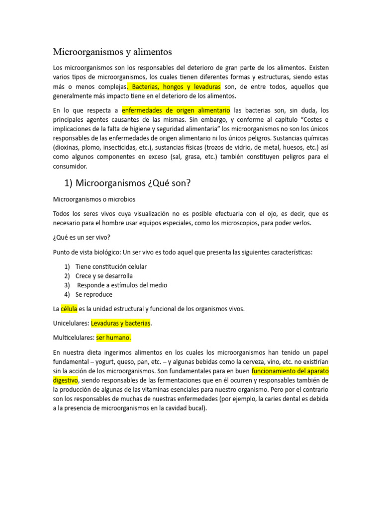 Microorganismos en Alimentos y Su Impacto | PDF | Alimentos | Agua