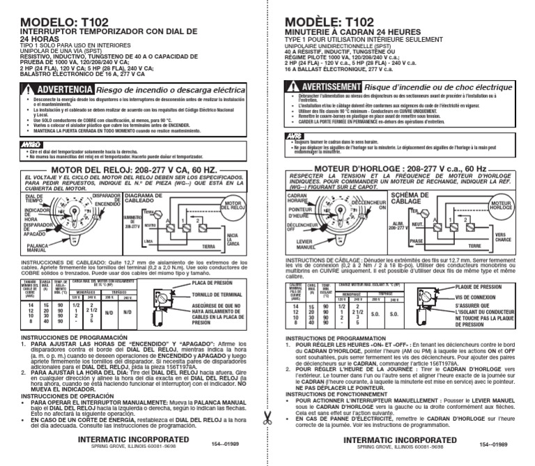 Minuterie T102 : Guide d'utilisation | PDF | Électrotechnique | Biens ...