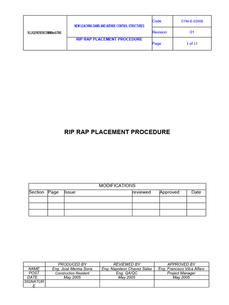 Rip Rap Placement Procedure | PDF | Specification (Technical Standard ...