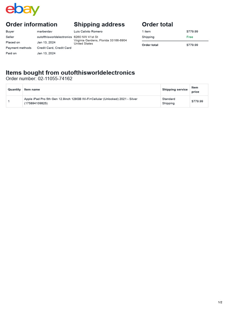 Electronics Purchase Confirmation Pdf