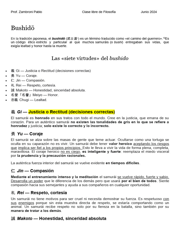 Virtudes del Bushidō y el Flujo | PDF | Bushido