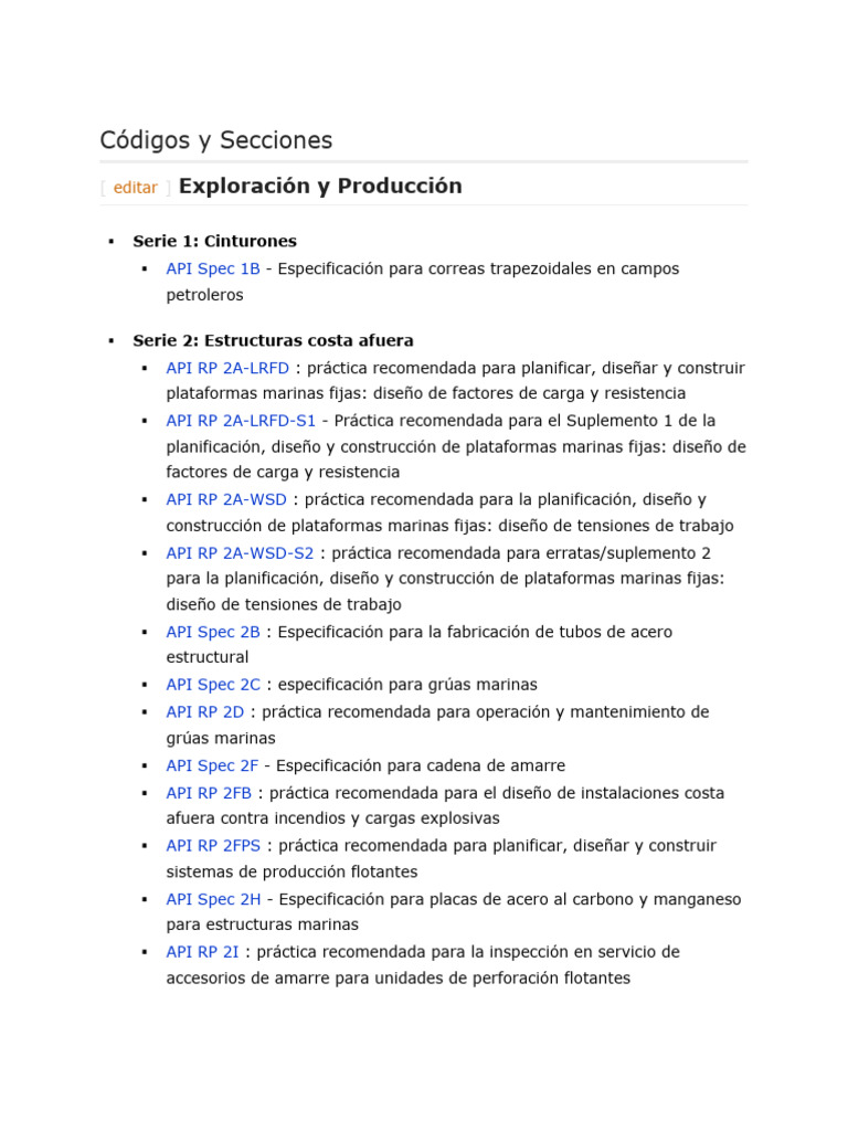 Códigos API para Estructuras Marinas | PDF | Petróleo | Bomba