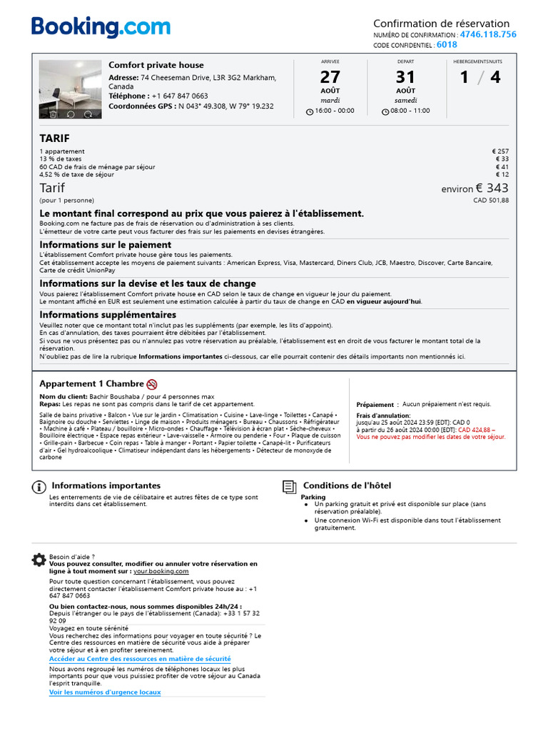 Toronto Booking - Com - Confirmation | PDF | Accueil