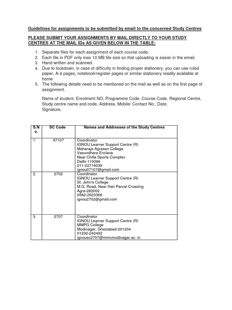 Email Submission Guidelines for IGNOU Assignments | PDF