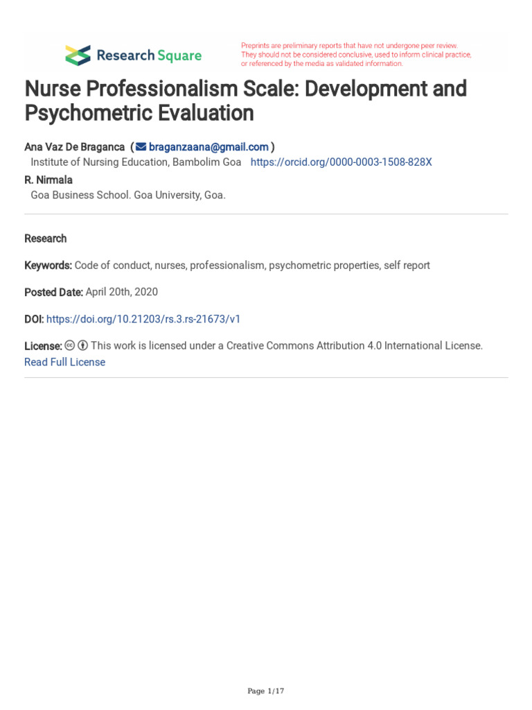 Nurse Professionalism Scale Development | PDF | Factor Analysis | Nursing