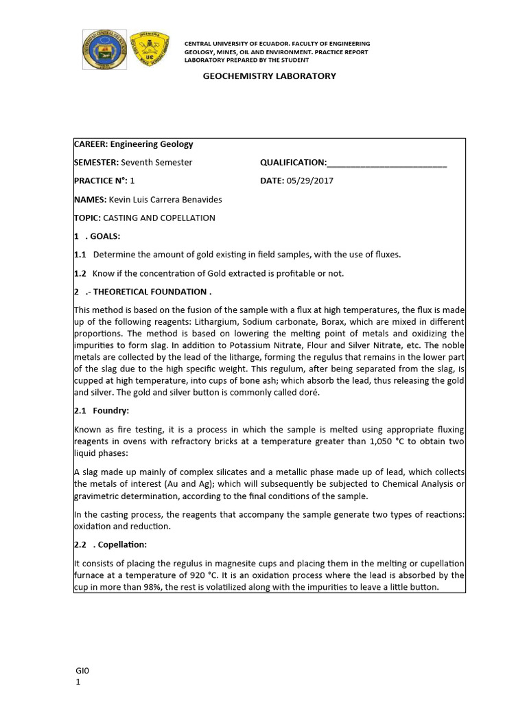 Foundry and Cupellation Report | PDF | Lead | Silver