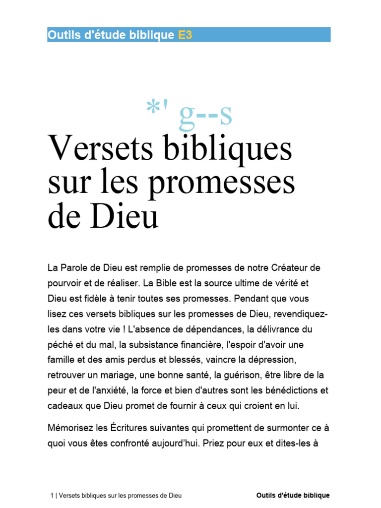 Versets sur les promesses de Dieu | PDF | Dieu | Prière