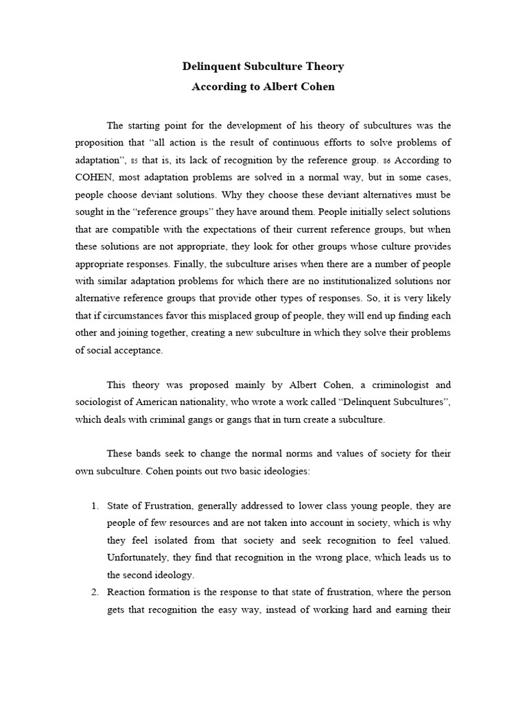 Delinquent Subculture Theory Download Free PDF Criminology