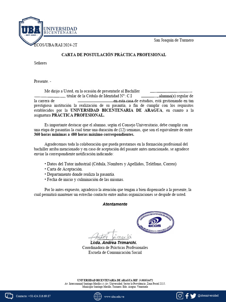 Carta de Postulación | PDF