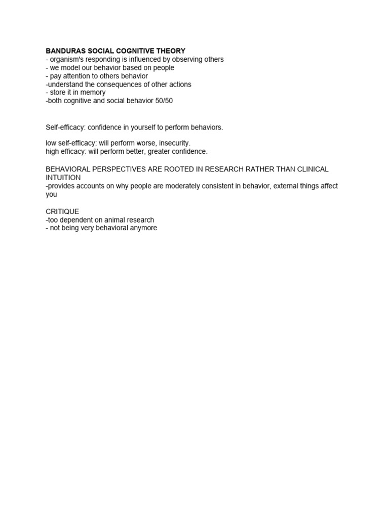 Bandura's Social Cognitive Theory Explained | PDF