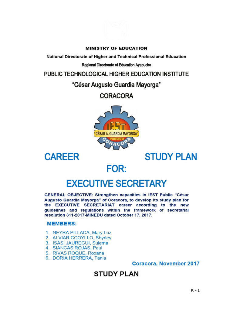 Executive Secretary Study Plan Coracora | PDF | Communication | Marketing
