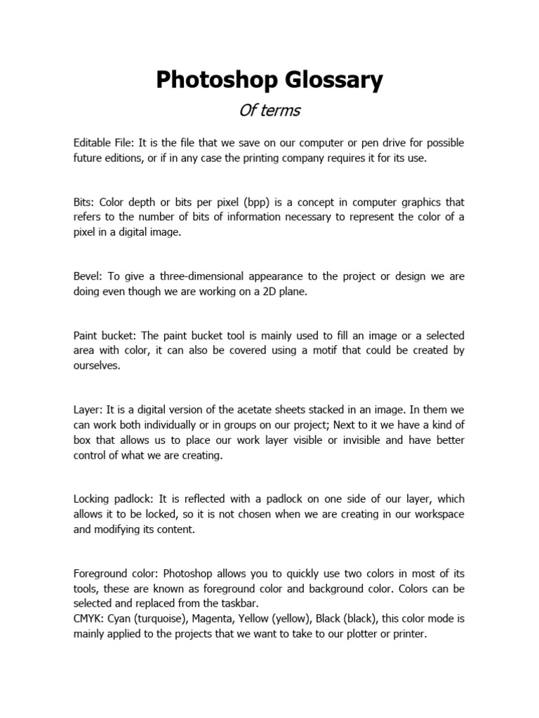 Photoshop Glossary of Terms | PDF | Adobe Photoshop | Icon (Computing)