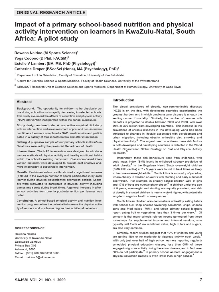 Impact of A Primary School-Based Nutrition and Physical Activity ...