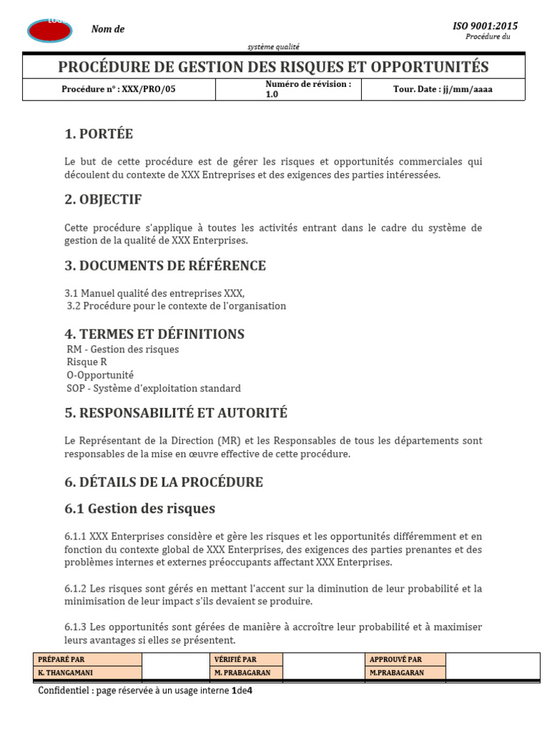 Gestion des Risques et Opportunités ISO 9001 | PDF | Risque | Gestion ...