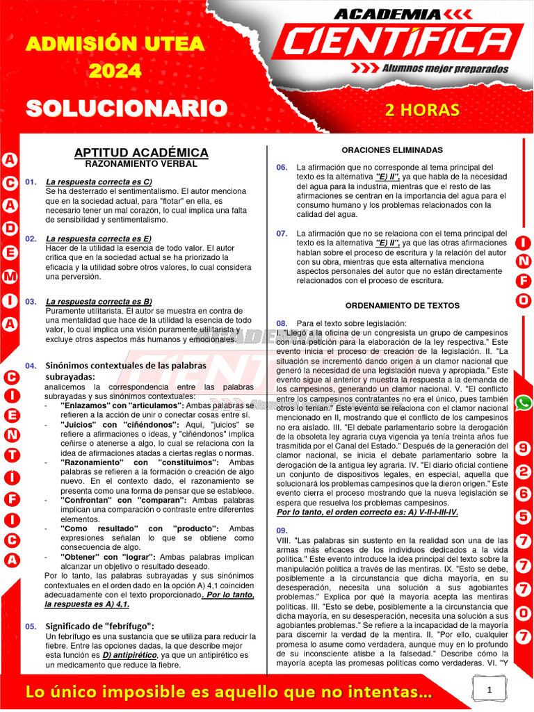 Examen de Admisión UTEA 2024 | PDF | Comunicación | Adultos